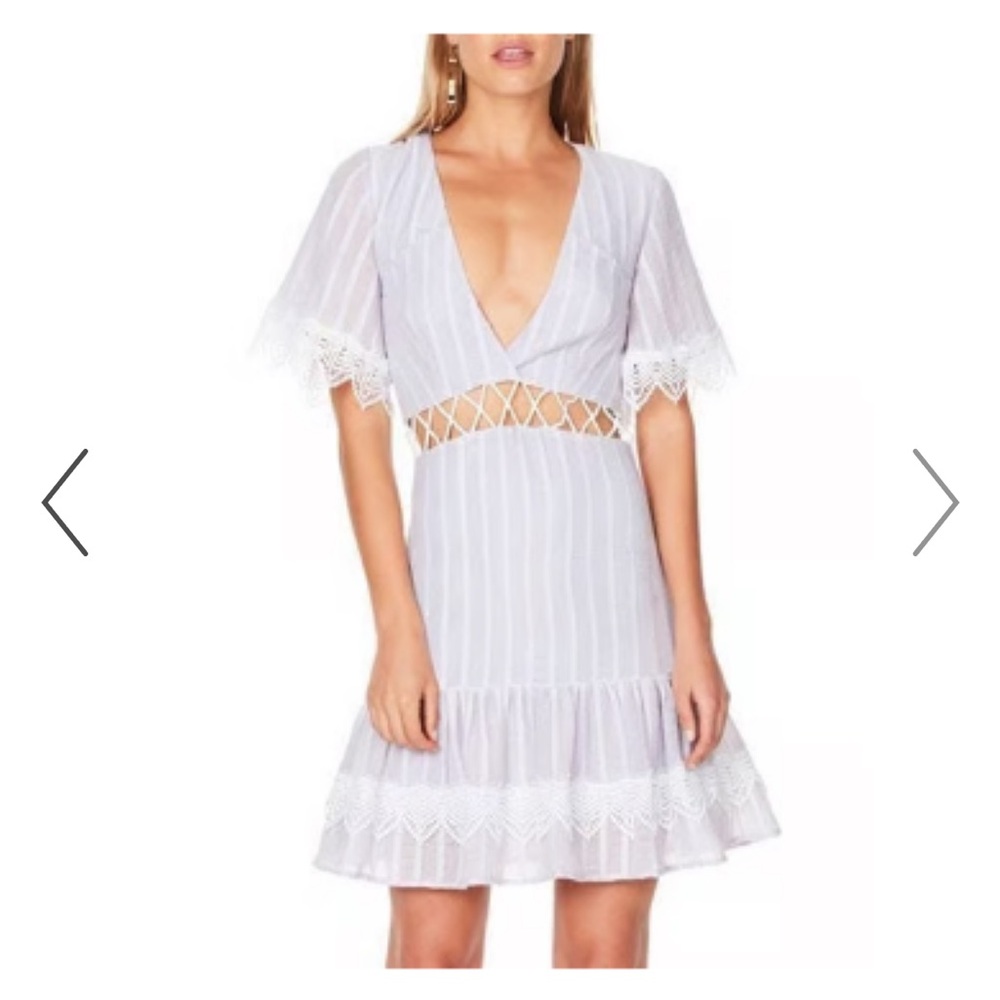 La Maison Talulah Breeze Day Mini Dress XS Grey Lattice Cutout Waist